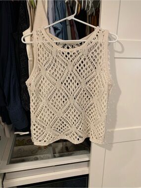 Hand Crafted Open-Knit Diamond Vest - Cream